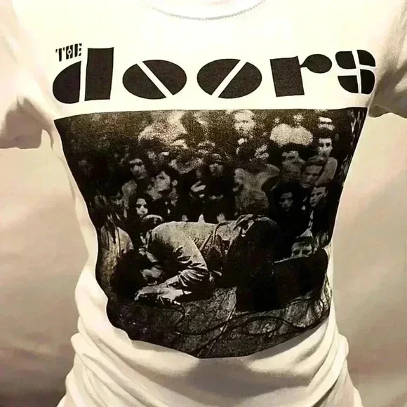 Reversed' The DOORS' white fitted t shirt size Large T808999 - Picture 2 of 5